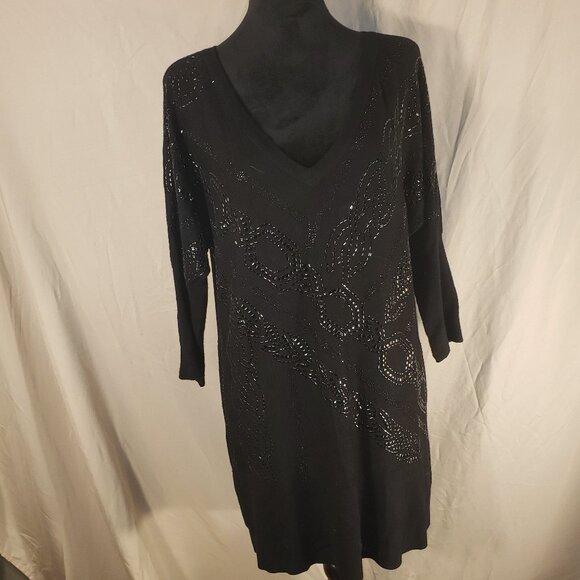 Cache Black Beaded Sweater Dress, XL - Picture 1 of 6